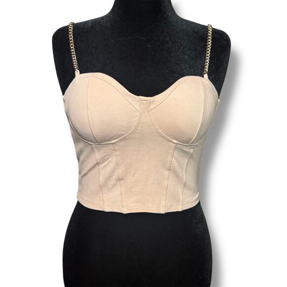 Guess Light Pink Padded Bustier Corset W/Rose Gold chain straps SZ:Large {179} - Picture 1 of 7